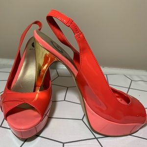 Pink on Pink G by Guess Heels with Gold Heel